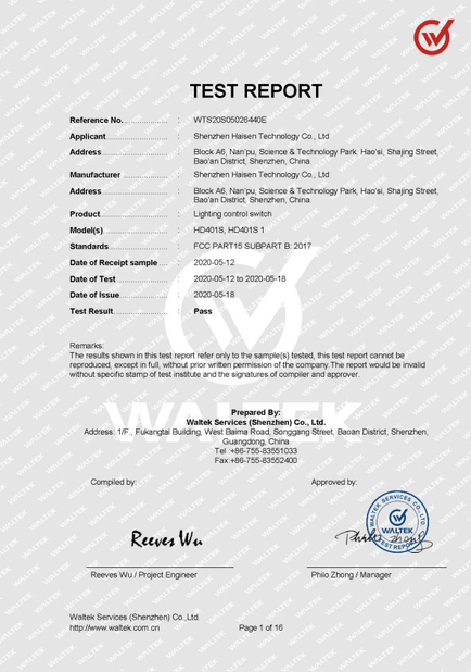 Porcellana Shenzhen HAISEN Technology Co.,Ltd. Certificazioni